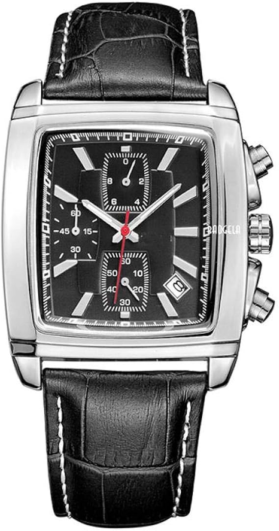 Men's Watches,Square Leather Strap with Multi Function Waterproof Watch