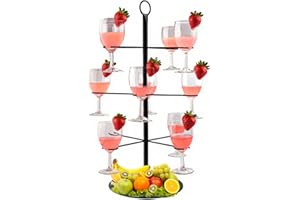 QUYLIXX Cocktail Tree Stand, Metal Drink Tower, 3 Tier - 12 Holders For Champagne, Martini, Margarita Cups - Black