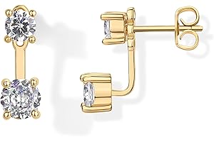 PAVOI 14K Gold Plated Cubic Zirconia Earrings Jacket for Women - Sterling Silver Posts Dainty CZ Front and Back Double Studs - Statement Ear Jacket Earrings for Women