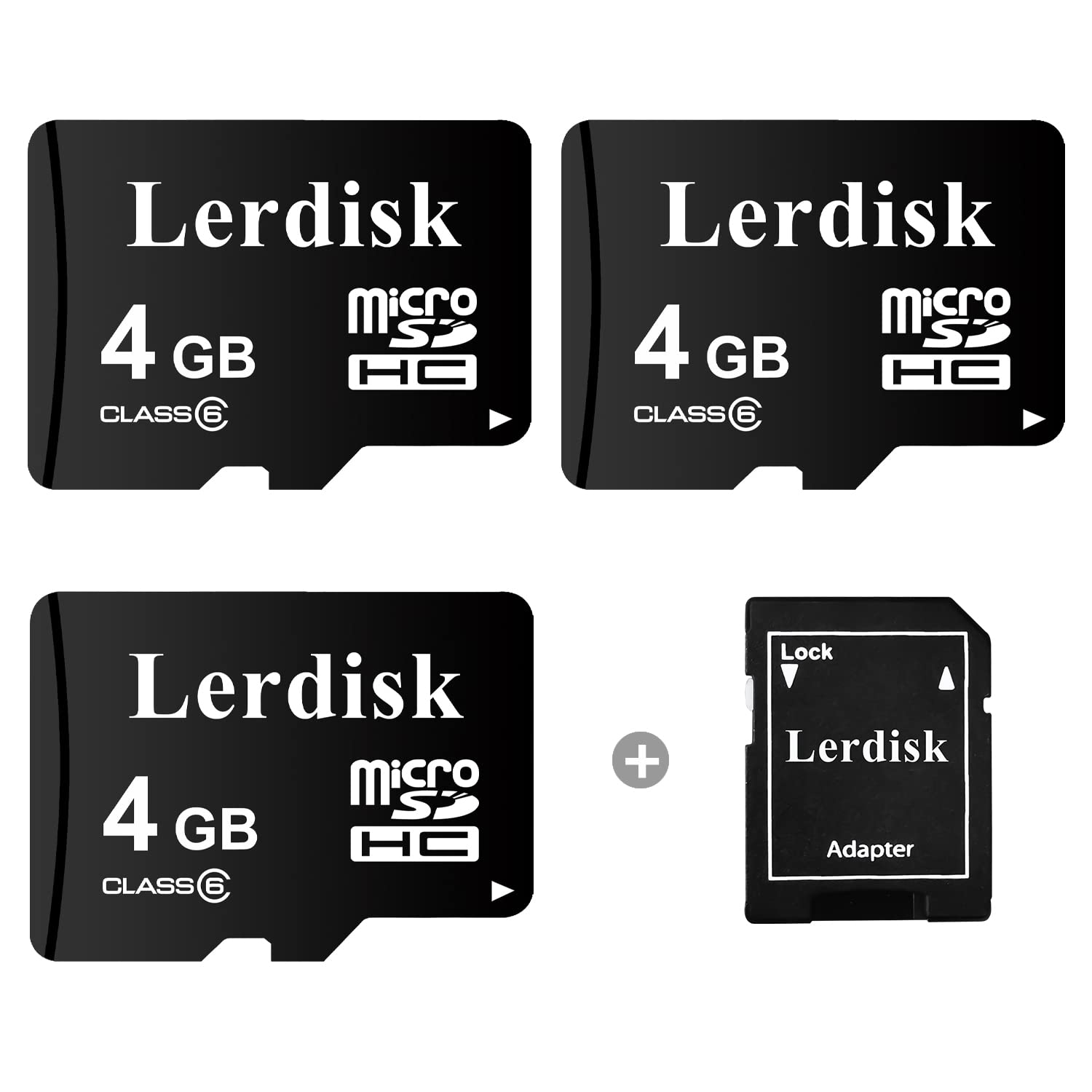Lerdisk Factory Wholesale 3-Pack Micro SD Card 4GB Class 6 MicroSDHC With SD Adapter Produced By 3C Group Authorized Licencee (4GB C6)