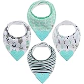 Pickle & Olive Baby Bandana Teething Bibs with Attached Silicone Teether, Set Of 4 - Blue Deer