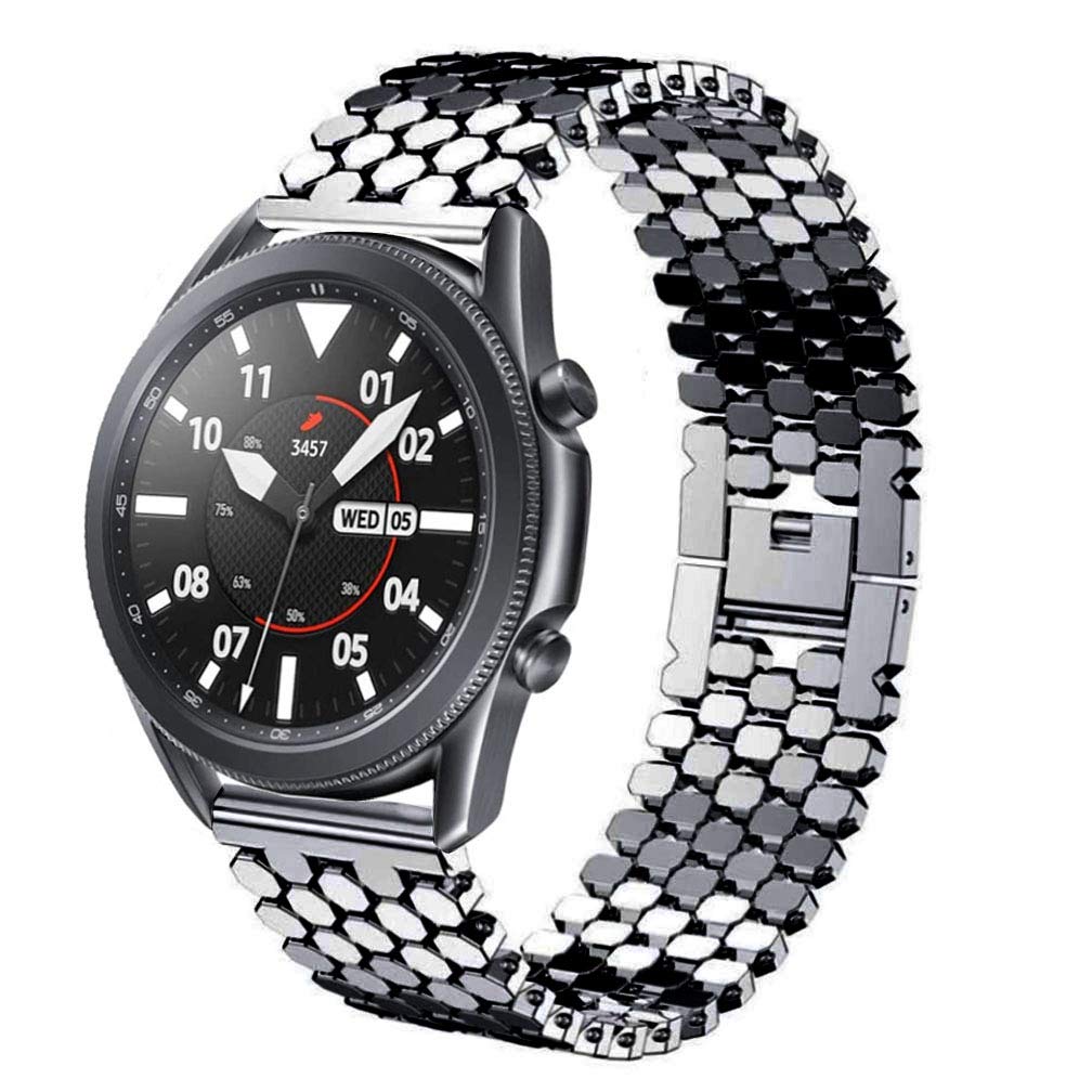 DEALELE Strap Compatible with Samsung Gear S3 Frontier/Classic/Galaxy Watch 46mm / Galaxy 3 45mm, 22mm Fish-scale Texture Metal Replacement Band for Huawei Watch 3 / GT3 46mm / GT2 46mm, Black