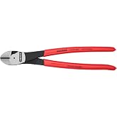 KNIPEX Tools - High Leverage Diagonal Cutters, 12 Degree Angled (7421250SBA), Red, 10 inches
