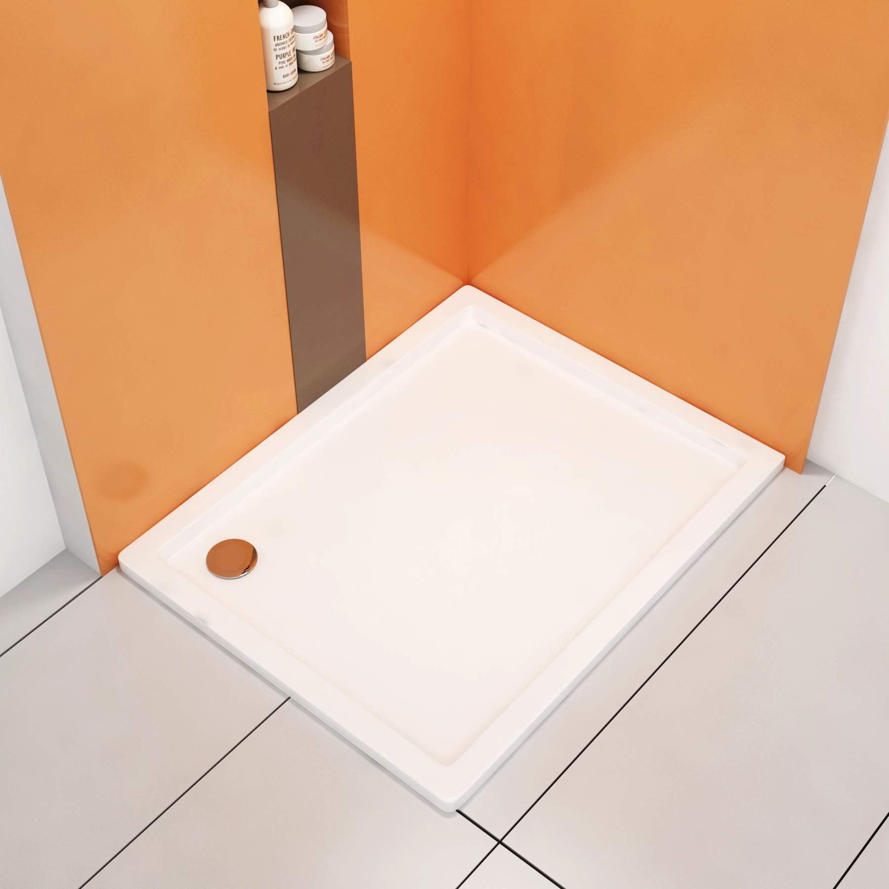Rectangular 900 x 700mm White Pearlstone Shower Enclosure Tray-Height 40mm + Free Waste