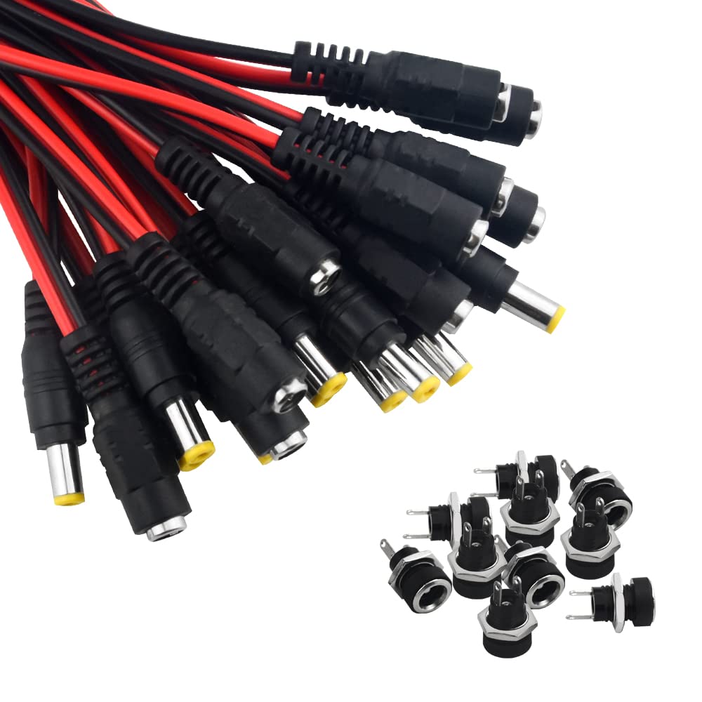 WMYCONGCONG 30pcs DC Power Pigtail Power Cord w/Male Female Barrel Plug Connector Cable for CCTV Security Camera and DC Power Jack Socket Female Panel Mount Connector 2.1x5.5mm