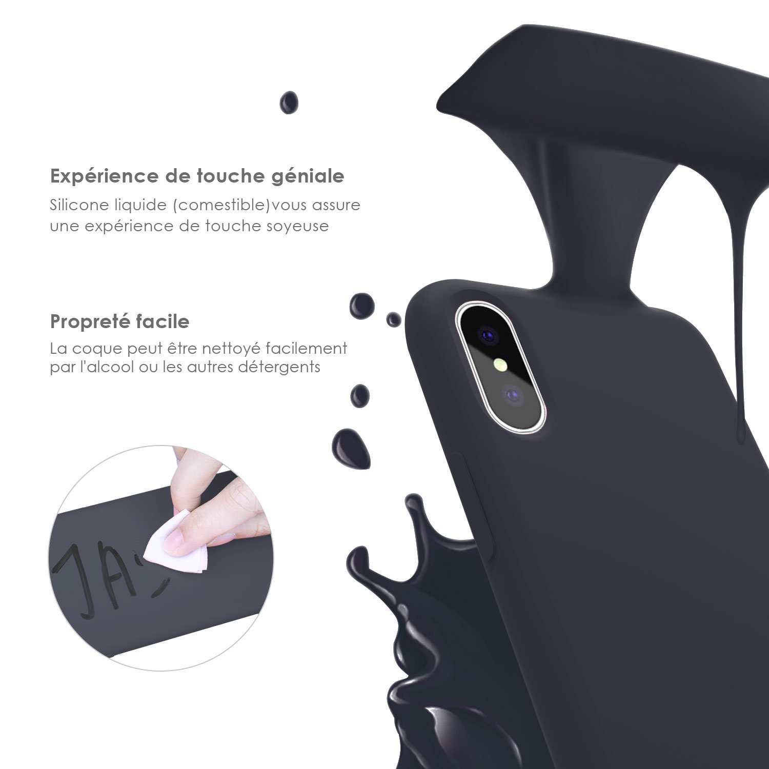 Coque iPhone X / 10 , JASBON Coque Silicone Liquide Anti-rayure avec Protecteur d\'écran Gratuit, Housse Protection Silicone Anti-patinage Gel Case de Style Classique pour iPhone X / 10 – Noir