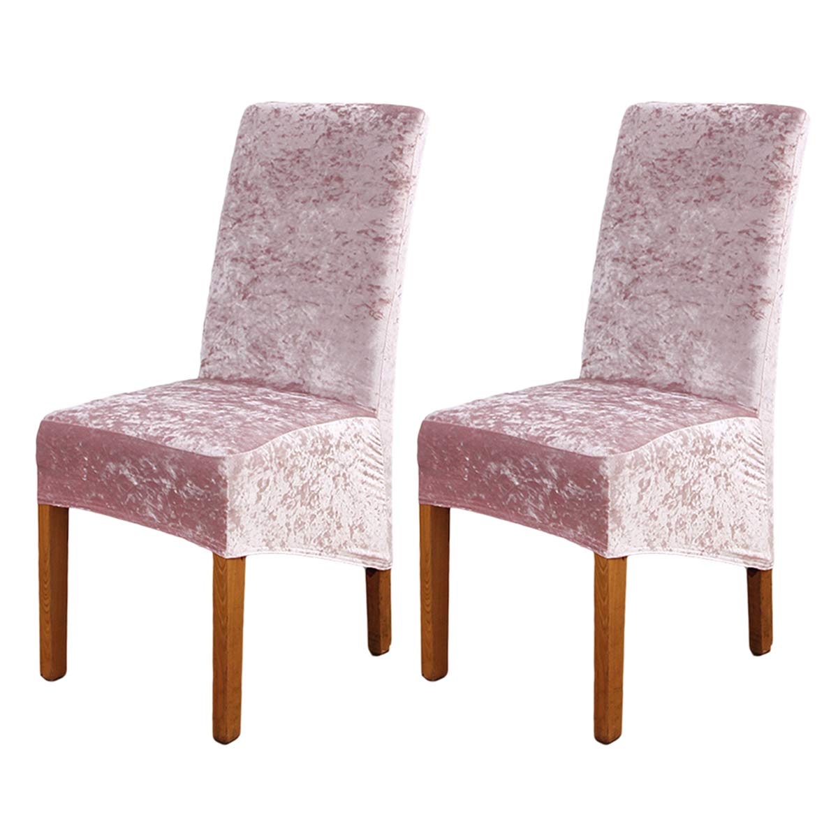 ele ELEOPTION Crushed Velvet Stretchable Elastic Chair Covers for Dining Room Wedding Banquet Party Decoration, XL High Back Chair Protector Slipcover (Pink, Pack of 2)