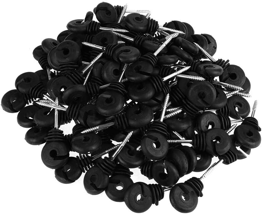 Zerone Ring Insulators, 100Pcs Screw in Ring Insulators Electric Fence Accessories for Wood Post Sun Protection Rain Protection Electric Meadow Fence Post Accessory Black