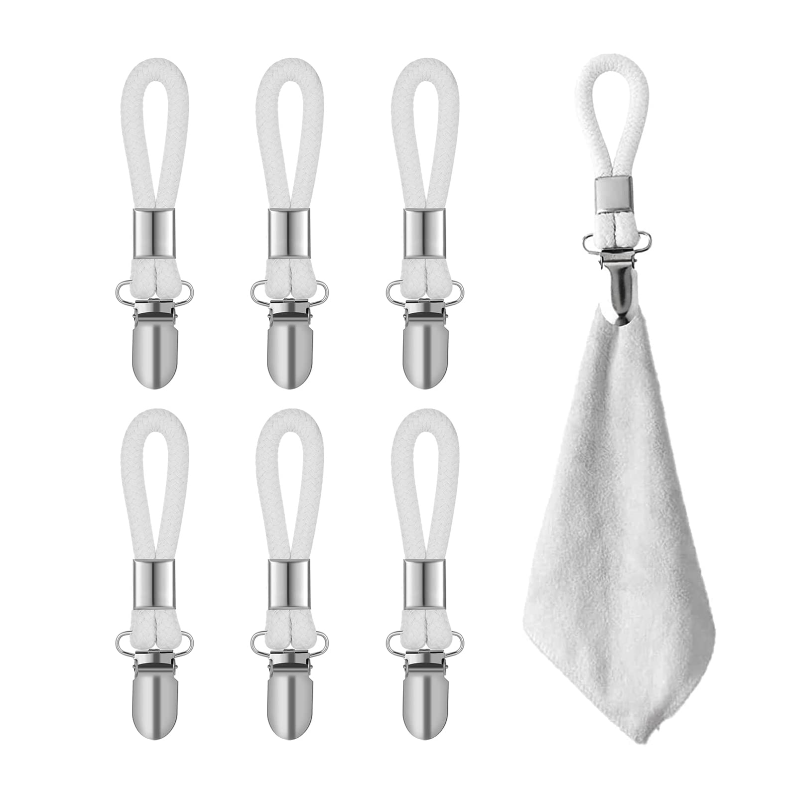 Half Forest White Cotton/100% Stainless Steel 6 Pc Towel Hooks, Rust Resistant, Eco-Friendly, Modern Style, Kitchen, Bathroom, Beach, Pantry