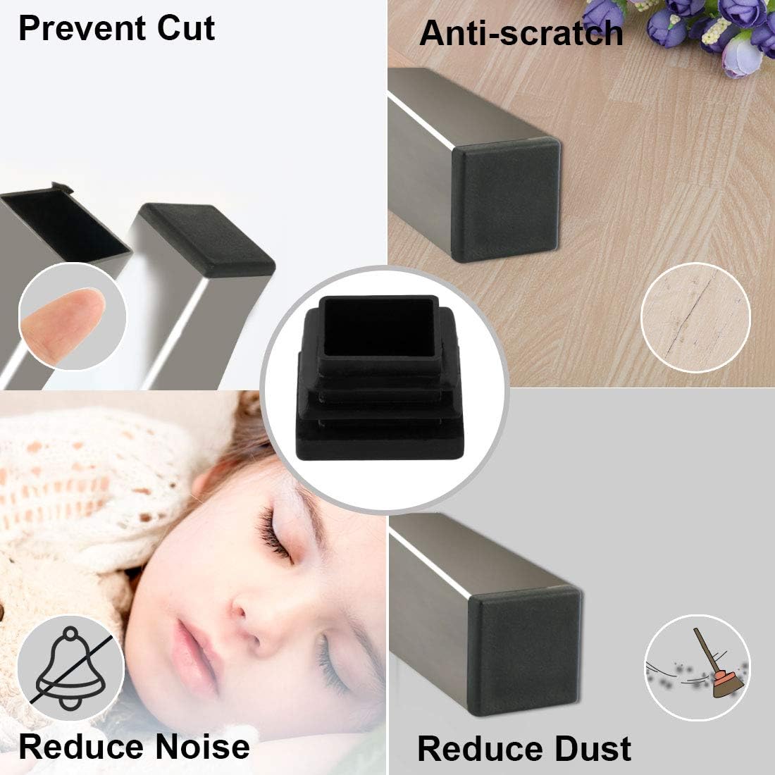 sourcing map Home Office Plastic Square Tube Inserts End Blanking Black 25mm x 25mm 10 Pcs - Image 5