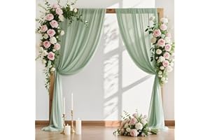 MLMW Wedding Arch Draping Fabric 2 Panels 29" x 20Ft Easter Sage Green Sheer Wedding Arch Backdrop Drapes Outdoor Curtain for Ceremony Party Background Ceiling Decor