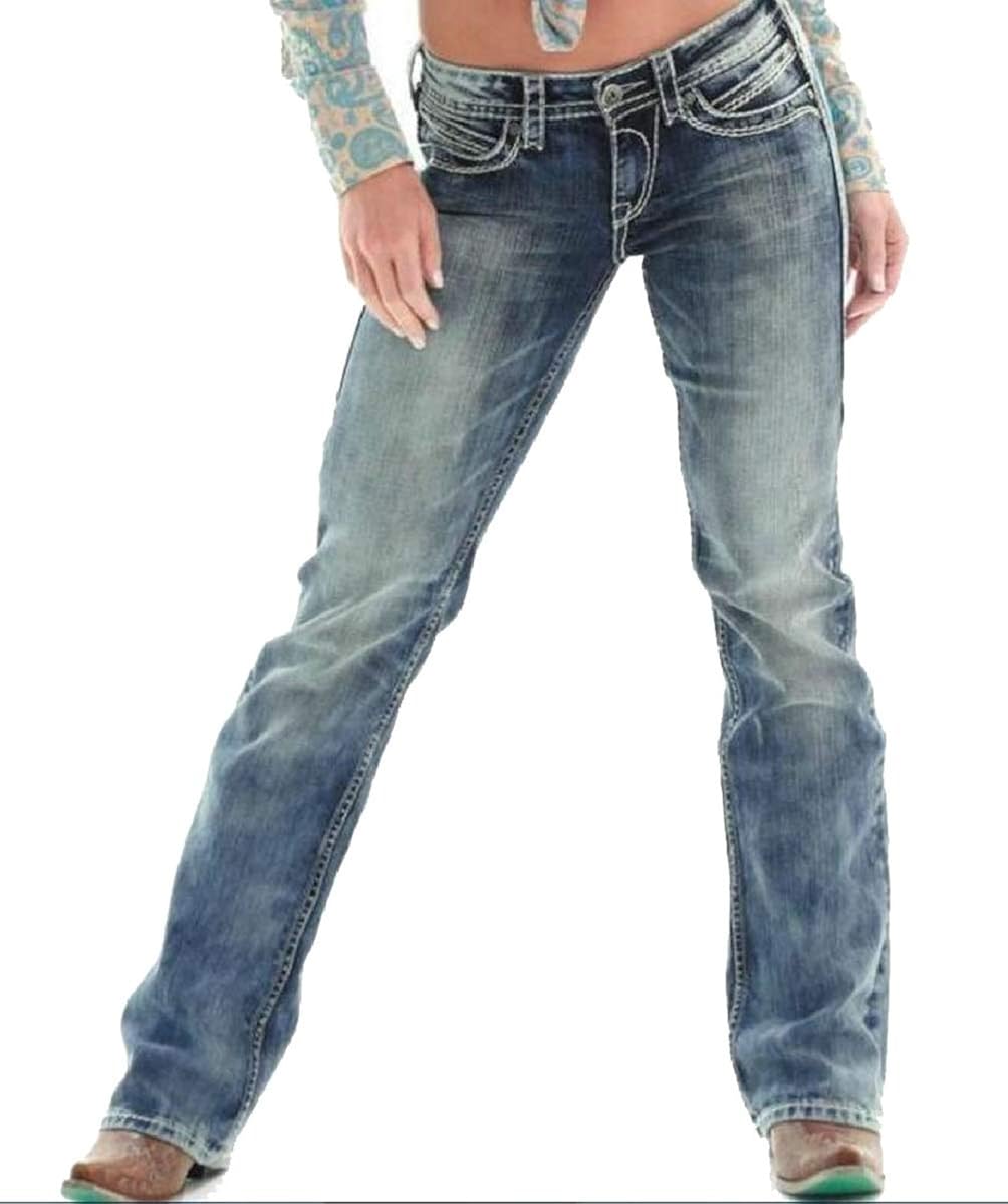 Zxfhzs Women Soft Comfortable Jeans Low Waist Elastic Jeans Washed