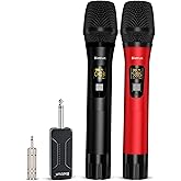 Bietrun Wireless Microphone Dynamic Mic System with Rechargeable Receiver, 1/4" Output, for Karaoke, Church, Speech, Wedding, Party Singing(160 ft Range)-Auto Connect