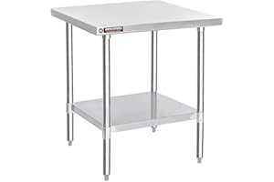DuraSteel 30x30 Stainless Steel Work Table - NSF Commercial Prep Metal Table - Outdoor Pizza Oven Stand w/Under Shelf - Kitchen Island Laundry Utility Garage Microwave Stand Large Rolling Storage Cart