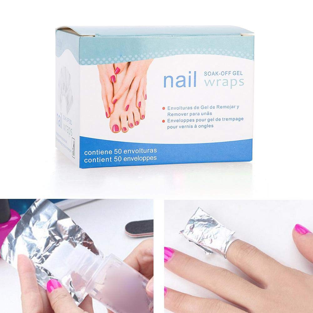 Foils Nail Wraps - 50Pcs Nail Tin Polish Wraps,Nail Art Soak Soak Off Nail Lamp With Stickers For Fiberglass & Silk Wraps Off Remover Tool