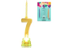 Novelty Place Birthday Number Candle Set, Flashing Multicolor Changing LED Birthday Cake Topper with 4 Wax Candles (Number 7)