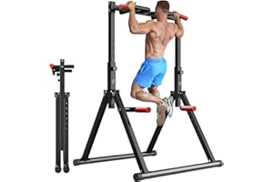 WATBKHE Power Tower Pull Up Dip Station Foldable, Pull Up Bar Station Adjustable, Multi-Function Home Gym, Strength Training Fitness Equipment, Triangular Design, for Home Outdoor