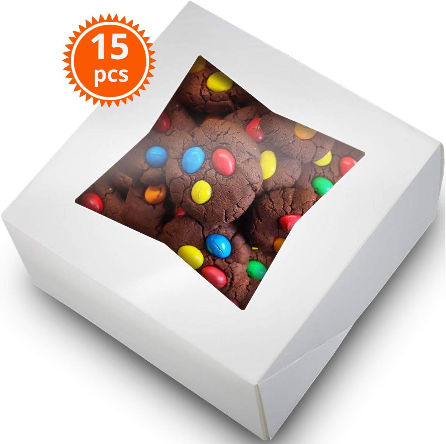 Cusinium 6x6x3 inch Bakery Box - White Cookie Box with Window - Works as Cake Pastry Dessert Pie Packaging - 15 pcs