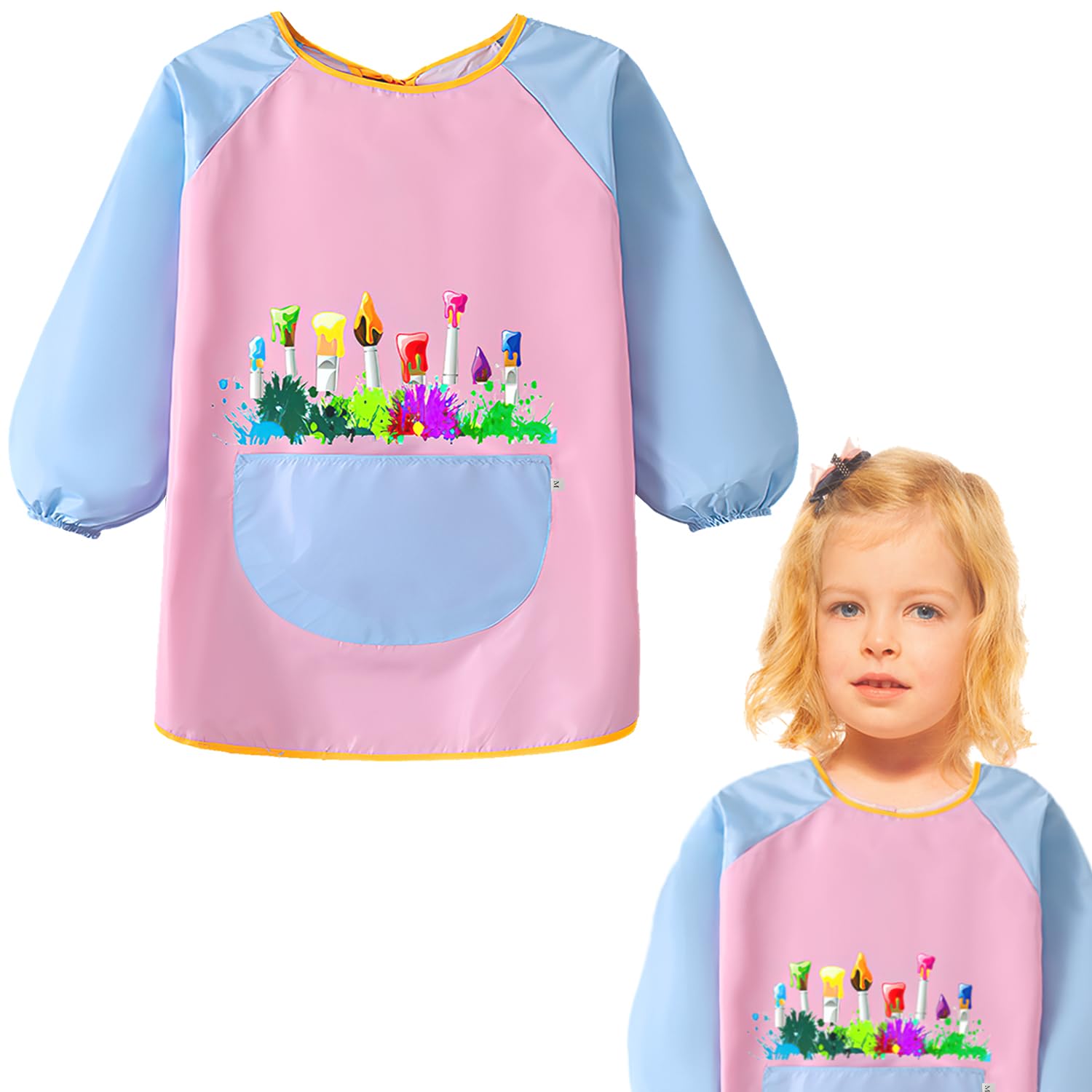 LECTNORE Kids Painting Apron Waterproof Painting Apron Long Sleeve for Kids Children's Art Smock with Pockets for Painting Cooking Eating（Style 1） — image 1