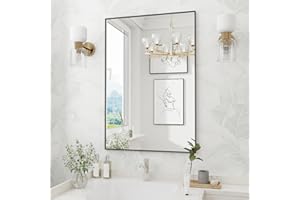 Koonmi Black Rectangle Wall Mirror, 24x32 Inch Bathroom Mirror, Aluminum Frame Vanity Mirror for Entryway, Living Room, Bedroom Bathroom, Hangs Horizontally or Vertically