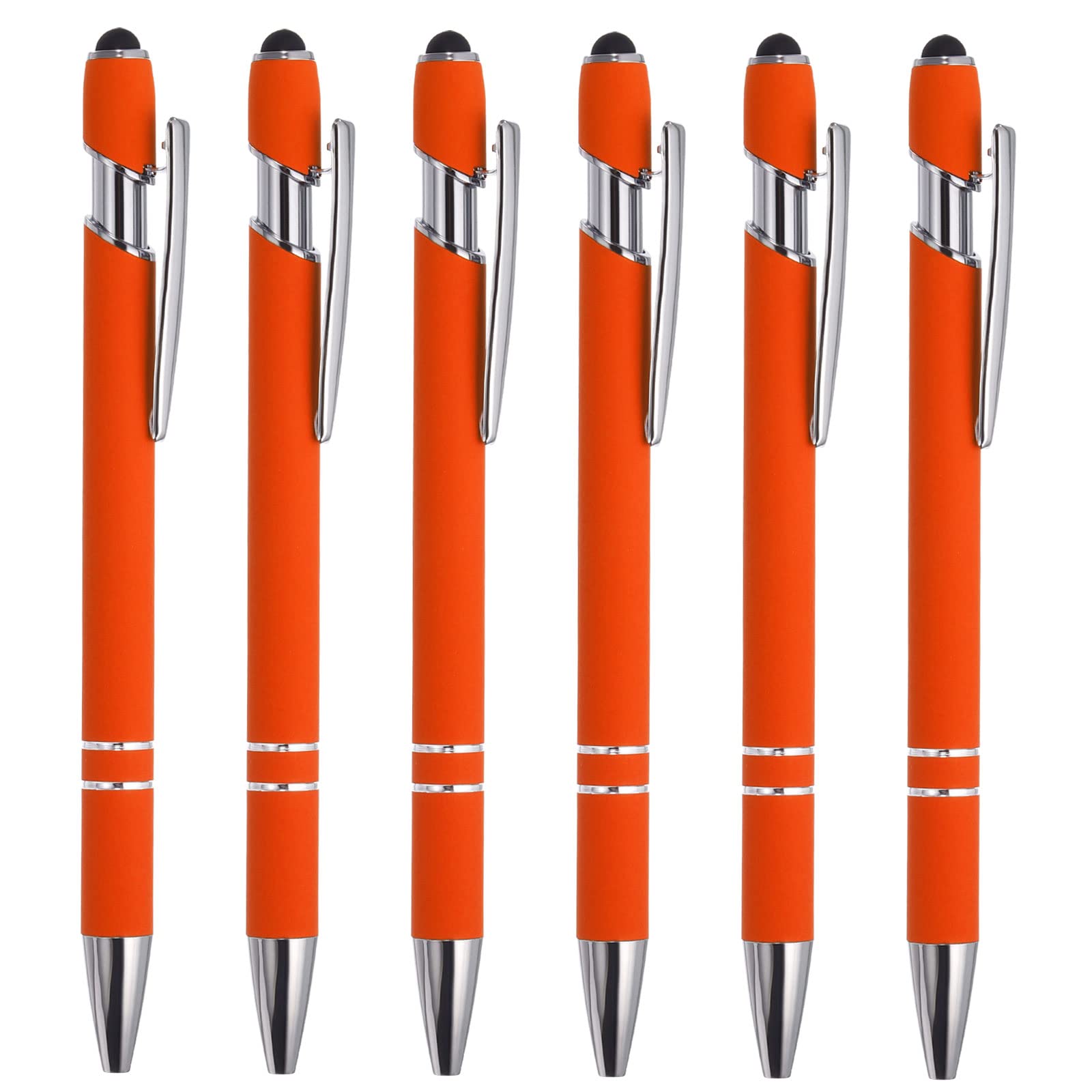 PATIKIL Ballpoint Pen with Stylus Tip, 6 Pack 2 in 1 Metal Pen Black Ink 1.0mm Medium Point Stylus Pen for Touch Screens Style 1, Orange