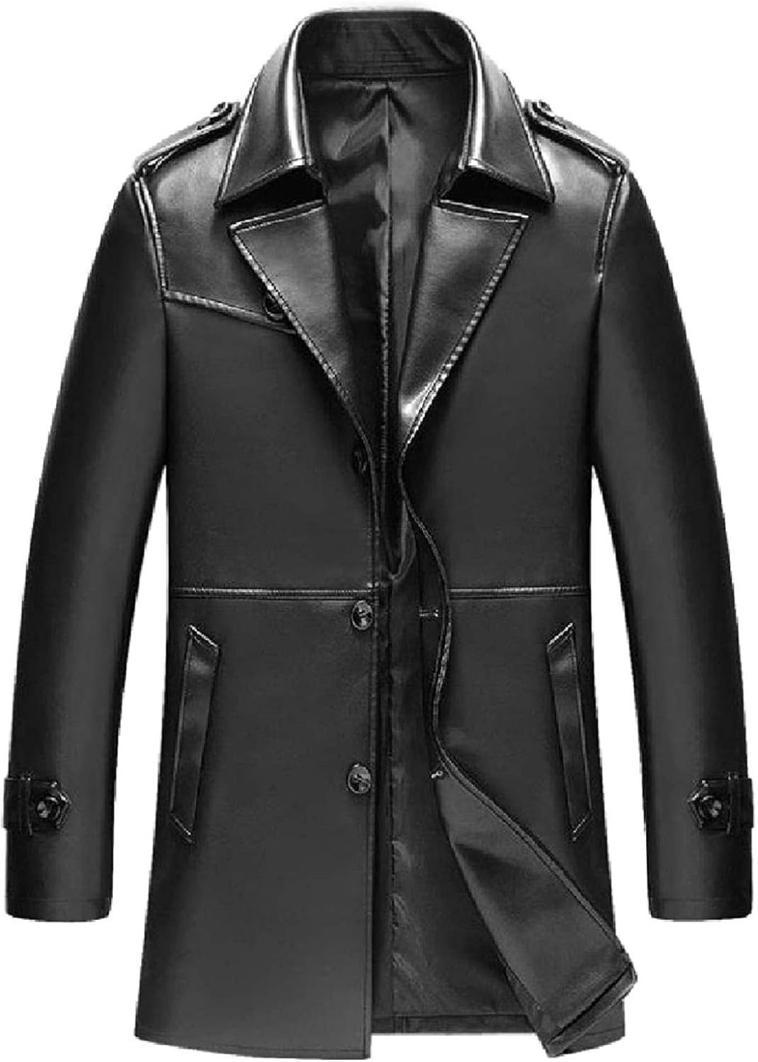 Mens Luxury ThighLength Formal Jacket Coat Leather with Chin Guard