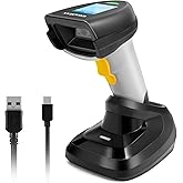 Barcode Scanner Wireless, QR Code Scanner Handheld Bar Code Scanners with Base 2 in 1 USB Wired Connection &amp; 2.4G Wireless 1D&amp;2D&amp;PDF417 Data Matrix Automatic Barcode Reader