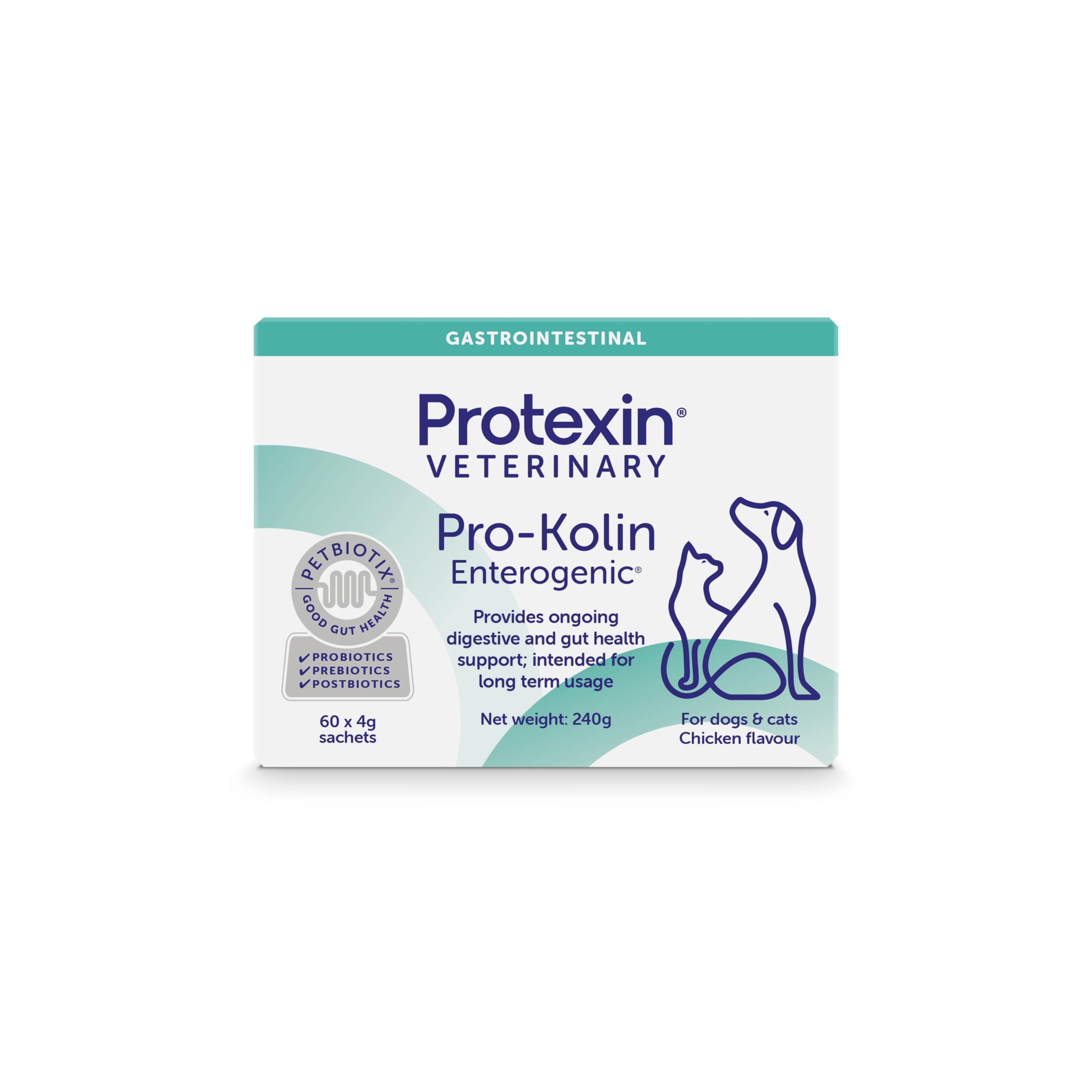 Protexin Veterinary Pro-Kolin Enterogenic Gut Health Sachets for Cats and Dogs, Chicken Flavour, 60 Sachets
