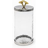 Godinger Canister Storage Container, Glass Storage Canister, Marble with Silver Band - 4x8