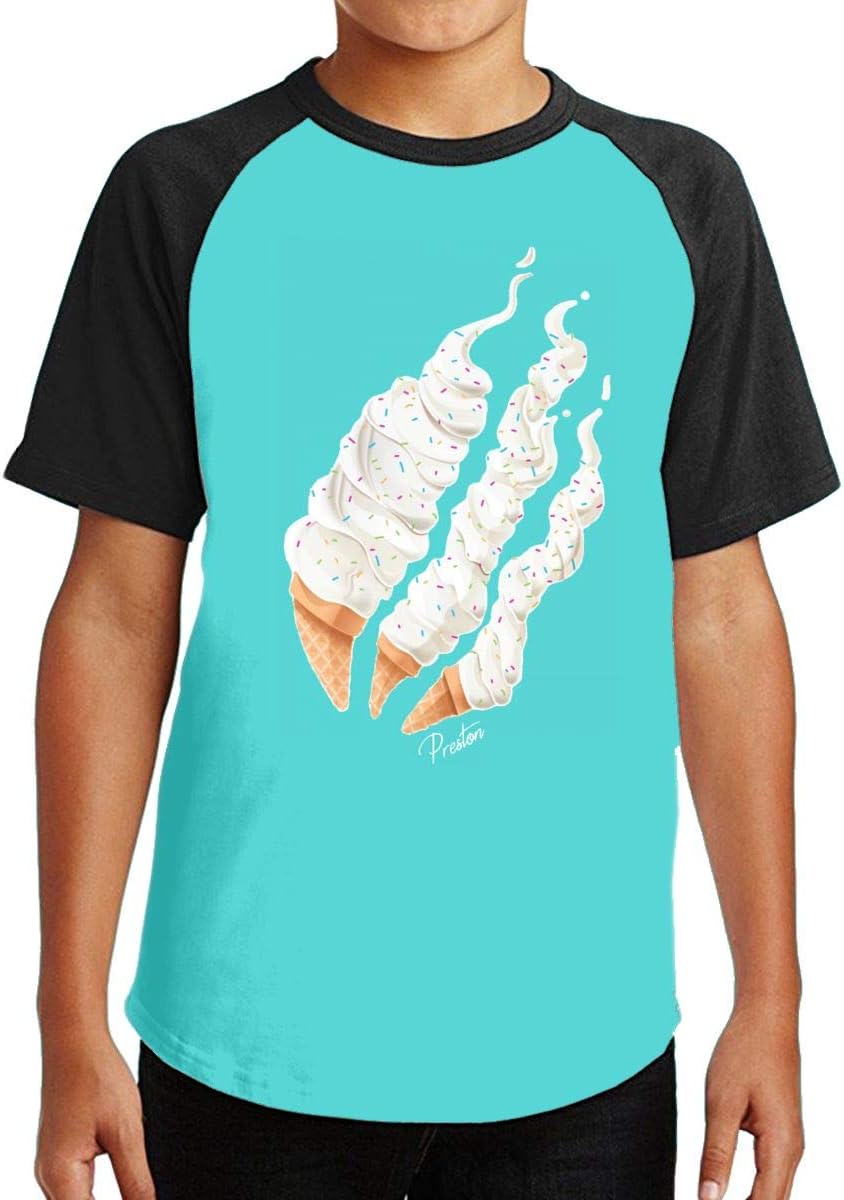 Youth Preston Playz Styles Ice Cream Fire 3D Print T-Shirt Casual Soft Short Sleeve Tee for Boys Girls