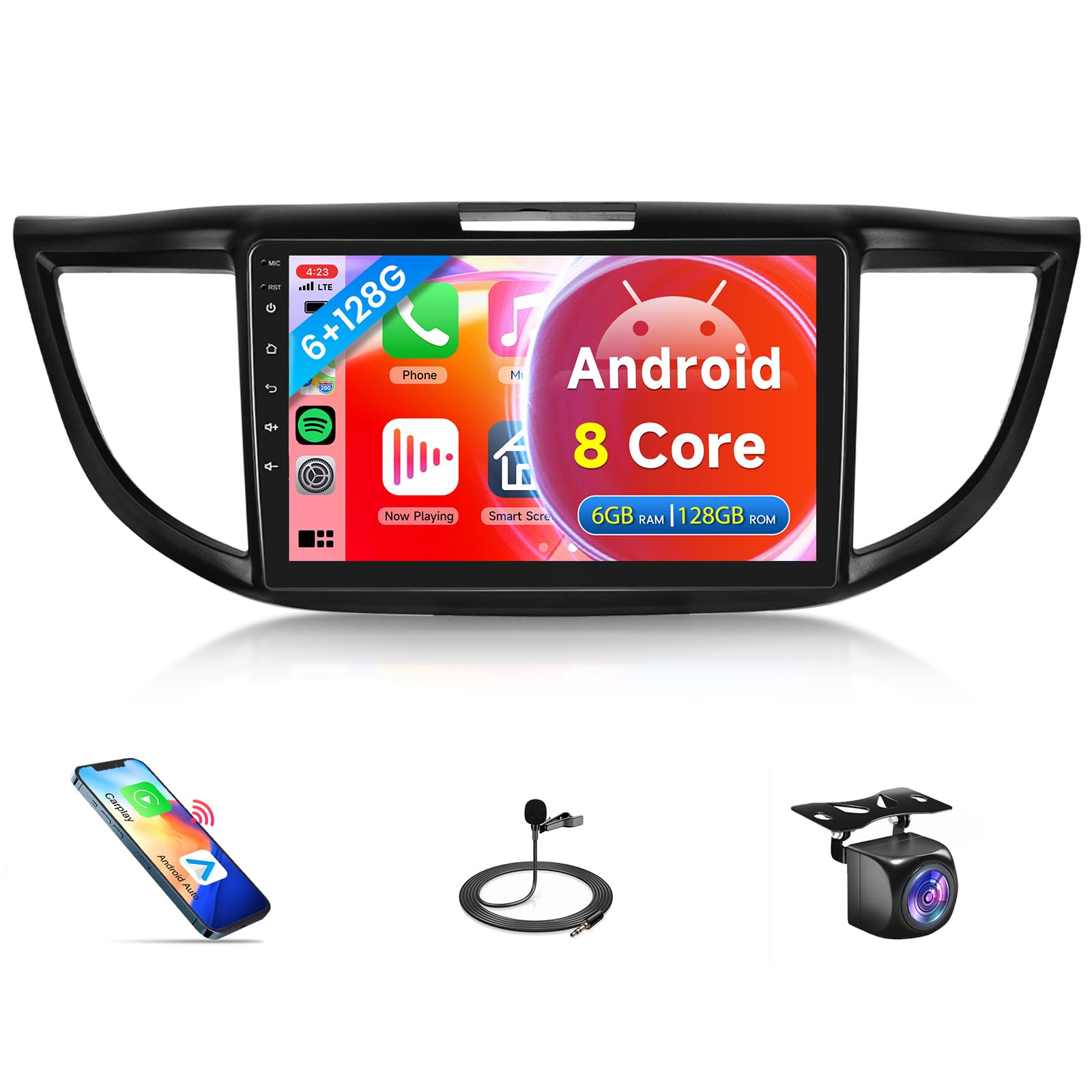 Photo 1 of 8 Core 6G+128G Android 13 Car Radio for Honda CRV 2012-2016, Rimoody Car Stereo Wireless Carplay Android Auto 9 Inch Touchscreen GPS 4G-WiFi DSP-36 Mirror Link 59-UI Themes BT FM Camera
