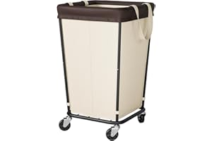 WAWOCS 150L Laundry Basket with Wheels, 2-Section Rolling Hamper for Laundry, Large Laundry Hamper with Wheels, Rolling Laundry Basket Clothes Hamper for Home, Bathrooms and Dorm(Beige)