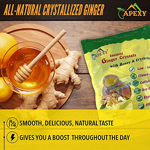 Apexy Instant Honey Ginger Crystals with Erythritol, 28 Sachets, Hot or