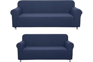 Sapphire Home 2-Piece Sofa and Loveseat Slipcovers, Couch and Loveseat Covers Set, Form fit Stretch, Wrinkle Free, Furniture Protector, Sofa Covers for Living Room, Polyester Spandex (Blue)