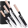 WILDMOK Set of 4 GYUTO Sushi Chef Knives-Yanagiba-Deba-Nakiri-Utility Kitchen Knife, Fish Slicing Filleting Knife Sets with German Steel Blade & Traditional Wooden Handle