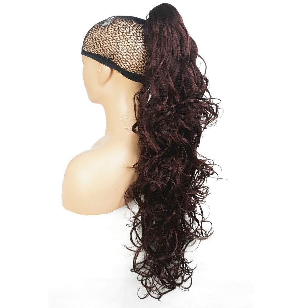 Lydell 30" Long Curly Styled Clip In Claw Ponytail Hair Extension Synthetic Hairpiece 280g with a jaw/claw clip (33 Dark Auburn)