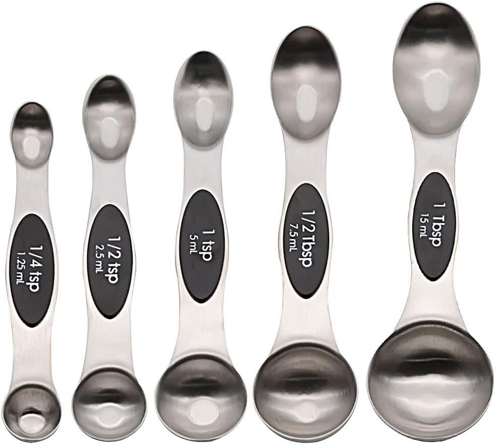 Zhangwei Measuring Spoons Double Sided Set of 5 Stainless Steel Measuring Spoons for Liquid and Dry Ingredients, Cooking and Baking (Black)