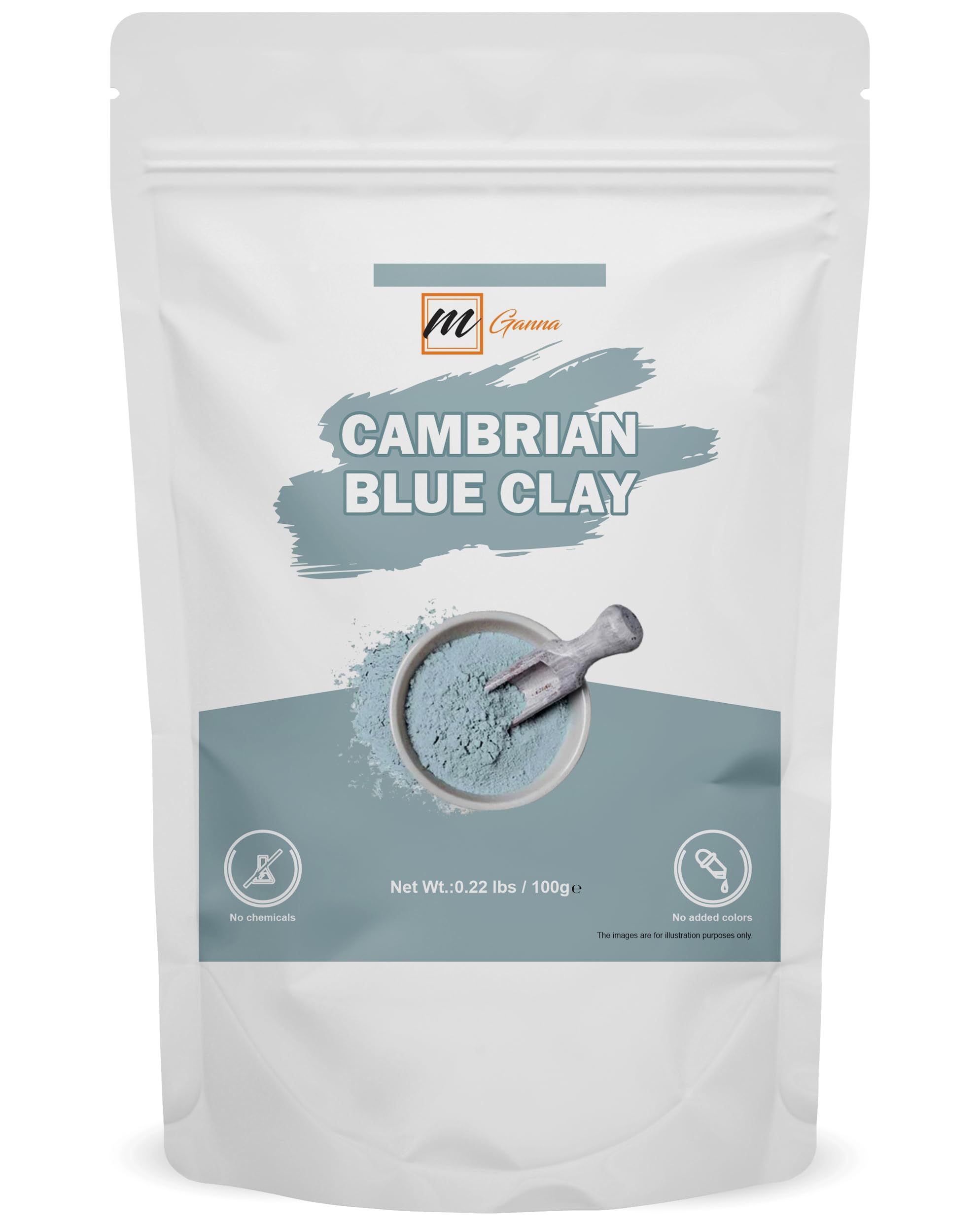 mGanna 100% Natural Cambrian/Serbian Blue Clay for Facial Masks, Creams, Body Wraps, Soft Peels, Scrubs, and Soap Making 100 GMS 0.22 LBS