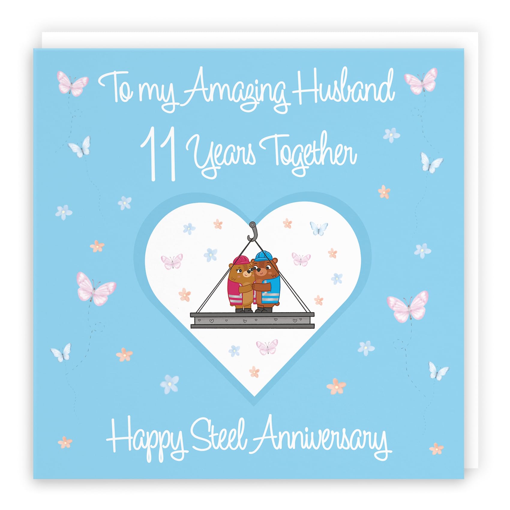 Hunts England - Husband 11th Anniversary Card - 11 Years - Steel Anniversary - Romantic Meadows - Fun Card - Eleventh Anniversary Card For Husband — image 1