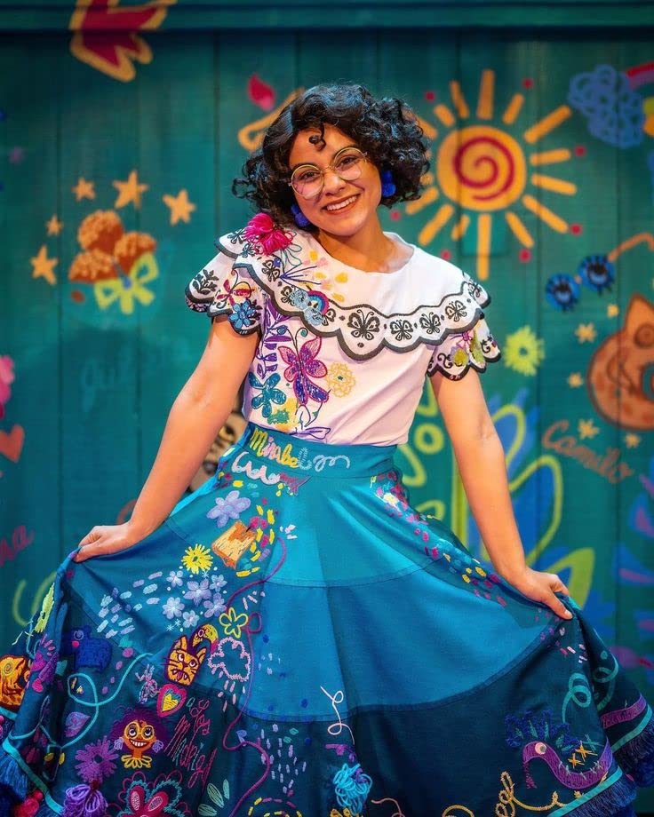 Mirabel Costume Dress Encanto for kid, Isabela Madrigal Dress Up Halloween Princess Cosplay for Child With Glasses Earrings (110cm for 3-4Years, Mirabel)