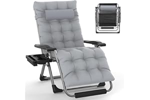 Slendor Oversized Zero Gravity Chair XL, Padded Anti Gravity Chair, 29in Zero Gravity Lounge Chair, Folding Reclining Chair w/Aluminum Alloy Lock, Headrest, Cup Holder, Support 440lbs, Gray