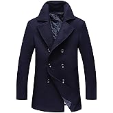 chouyatou Men's Classic Notched Collar Double Breasted Wool Blend Pea Coat