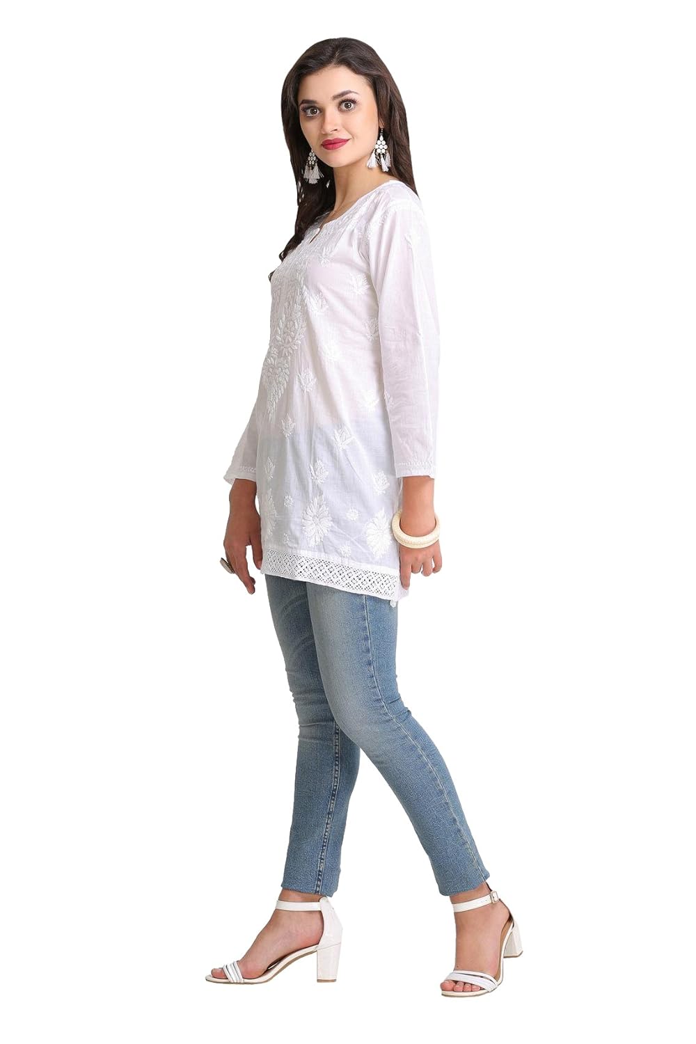 ada handcrafted lucknow chikan regular wear cotton short top tunic a208704