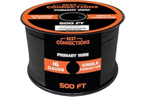 BEST CONNECTIONS Automotive Primary Wire - 500ft (Various Color Options) | Ideal for Trailer, Speaker, and Lighting Circuits | Durable Primary/Remote, Power/Ground Electrical Wiring (Black, 16 Gauge)