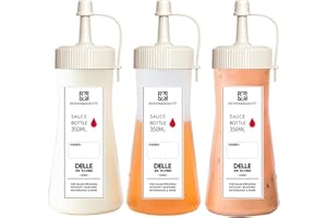 3Pcs Condiment Squeeze Bottles, 350ML Leak Proof Oil Pot with Caps and Measurement, Reusable Plastic Sauces Oil Container Dis