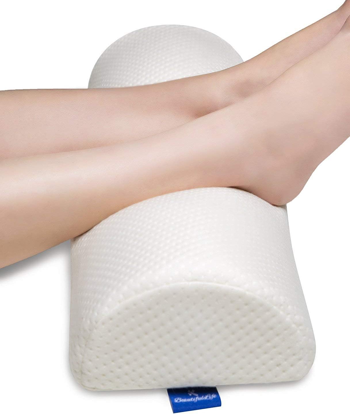 Back Pain Relief Memory Foam Pillow - Half Moon Bolster Knee Pillow for Side, Back, Stomach Sleepers - Semi Roll Round Lumbar Leg Wedge - Reduce Neck Spine Back Hip Ankle Stress - Organic Cotton Cover: Kitchen & Dining