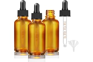 Bumobum 3-Pack 30ml Amber Glass Dropper Bottles with Measured Dropper, Glass Dropper Bottles for Essential Oils, Labels & Fun