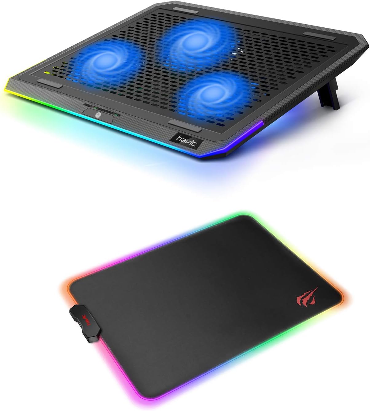 havit RGB Laptop Cooling Pad for 15.6-17 Inch Laptop with 3 Quiet Fans and Touch Control and RGB Gaming Mouse Pad Soft Non-Slip Rubber Base Mouse Mat