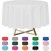 YSYJ 12 Pack White 84 Inch Disposable Plastic Tablecloths Round Table Cloth Plastic Table Cover for Parties