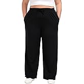 Trek Forte Women's Plus Size Wide Leg Pants Elastic Waist Casual Pants Summer Loose Fit Sweatpants with Pockets Drawstring